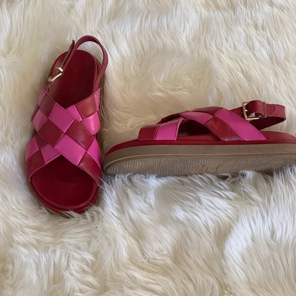 ALOHAS Pink and Red Woven Slingback Sandals - Picture 2 of 3
